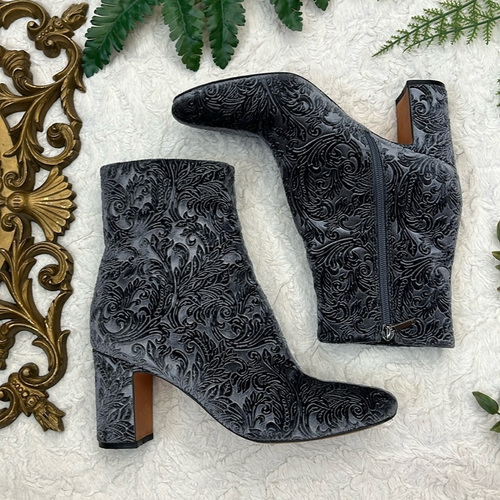 Marc Fisher Paisley Gray Velour Booties